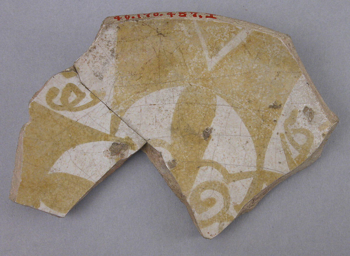 Ceramic Fragment, Earthenware; luster-painted on opaque white glaze