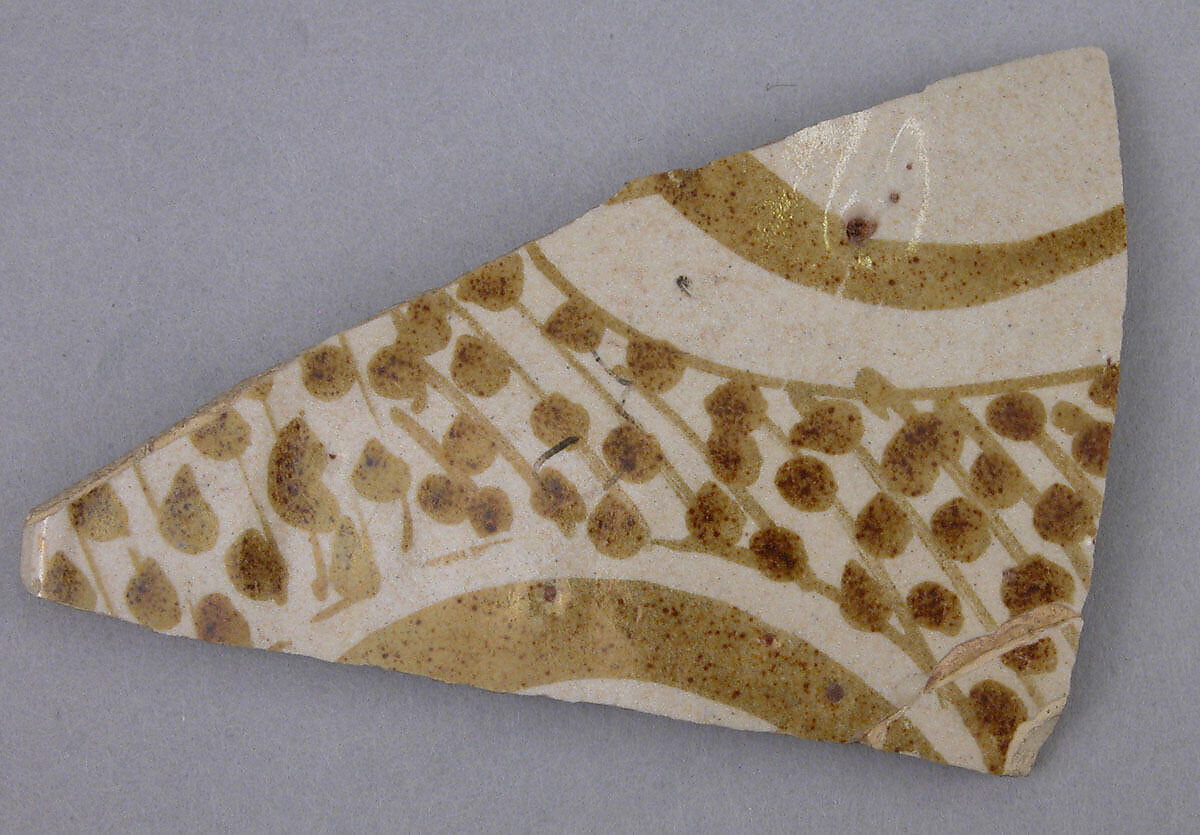 Ceramic Fragment, Earthenware; luster-painted on opaque white glaze