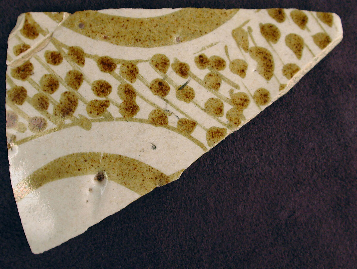 Ceramic Fragment, Earthenware; luster-painted on opaque white glaze