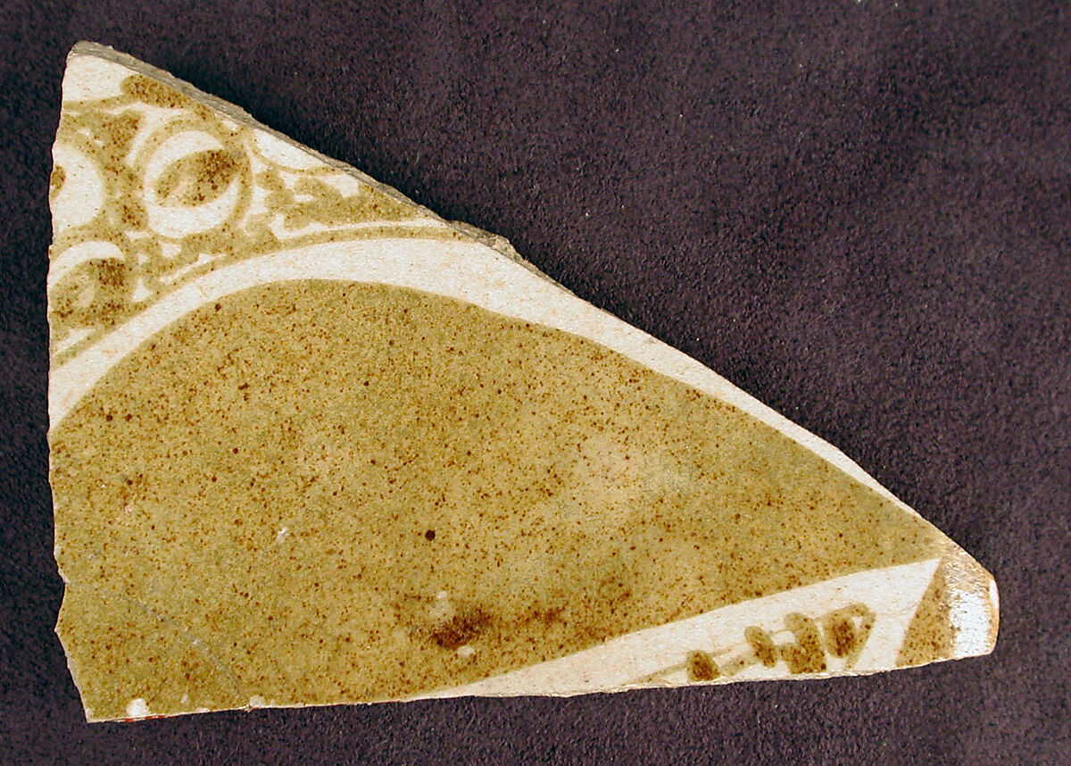 Ceramic Fragment, Earthenware; luster-painted on opaque white glaze