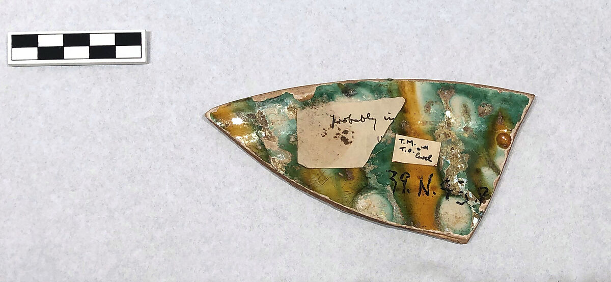 Fragment of a Bowl, Earthenware; splashed polychrome glazes, incised 