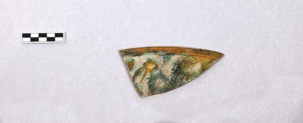 Fragment of a Bowl, Earthenware; splashed polychrome glazes, incised
