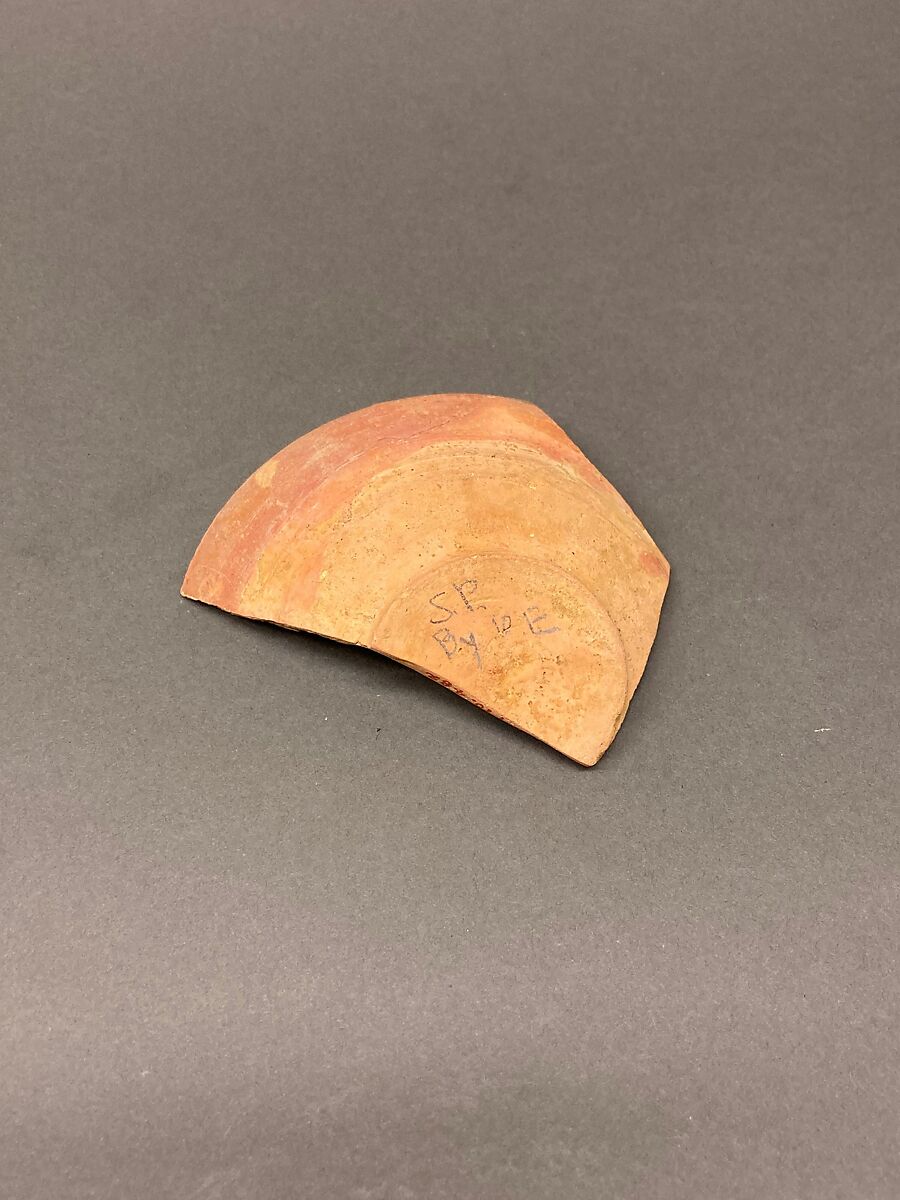 Fragment of a Dish, Earthenware; light red slip and black slip decoration under transparent glaze