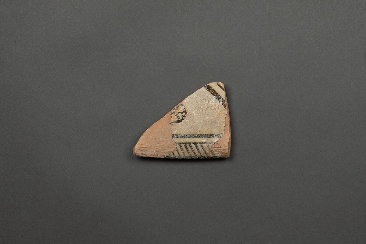 Fragments of a Bowl, Earthenware; reddish body, white slip and brownish decoration under glaze