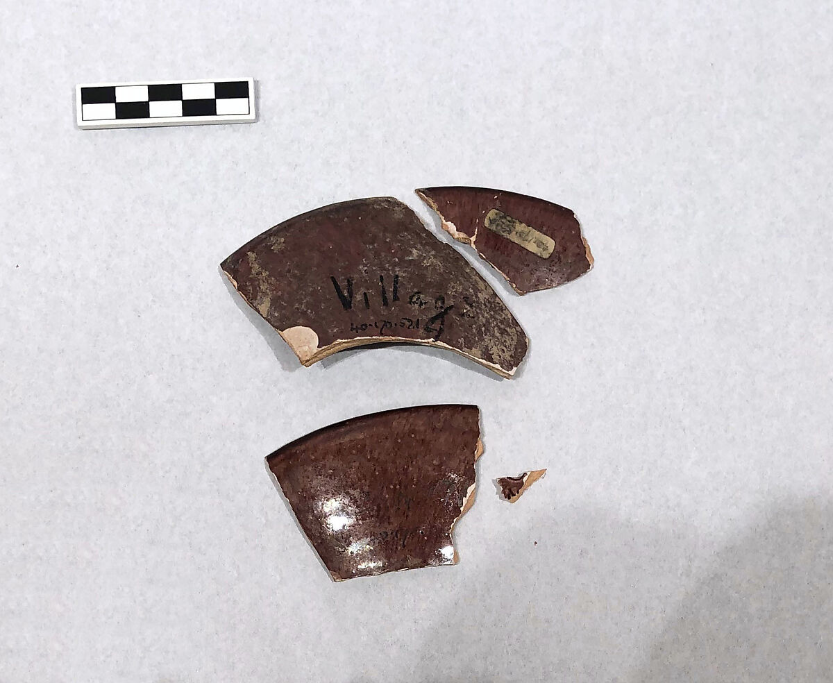 Fragments of a Bowl, Earthenware; white slip, incised and splashed with polychrome glazes under transparent glaze (sgraffito ware)