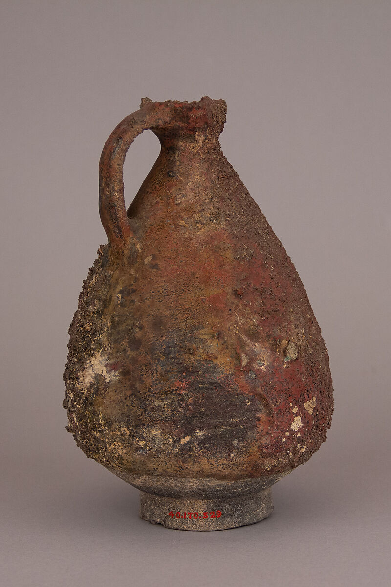 Ewer, waster, Earthenware; gritty composite body under blue glaze