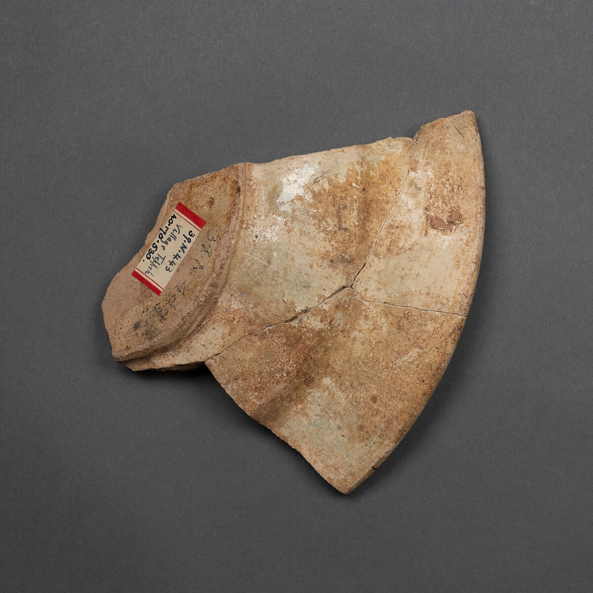 Plate Fragment, Earthenware; white slip with splashed polychrome glazes under transparent glaze