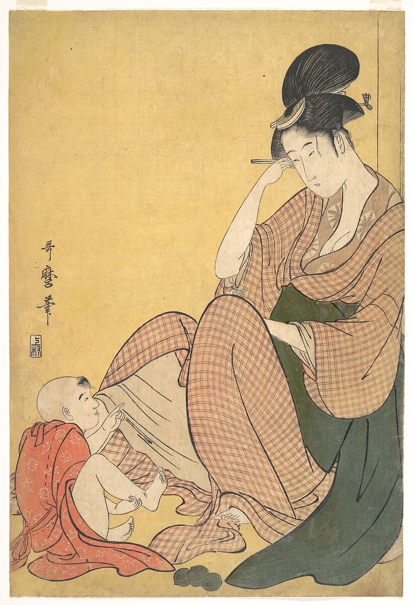 Woman and Child, Kitagawa Utamaro (Japanese, ca. 1754–1806), Woodblock print; ink and color on paper, Japan 
