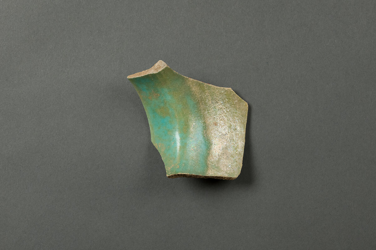 Fragment of a Jar, Earthenware; white gritty body and black slip decoration under light blue glaze