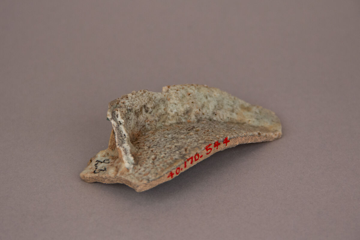 Fragment of a Waster, Earthenware; white gritty body under bluish glaze
