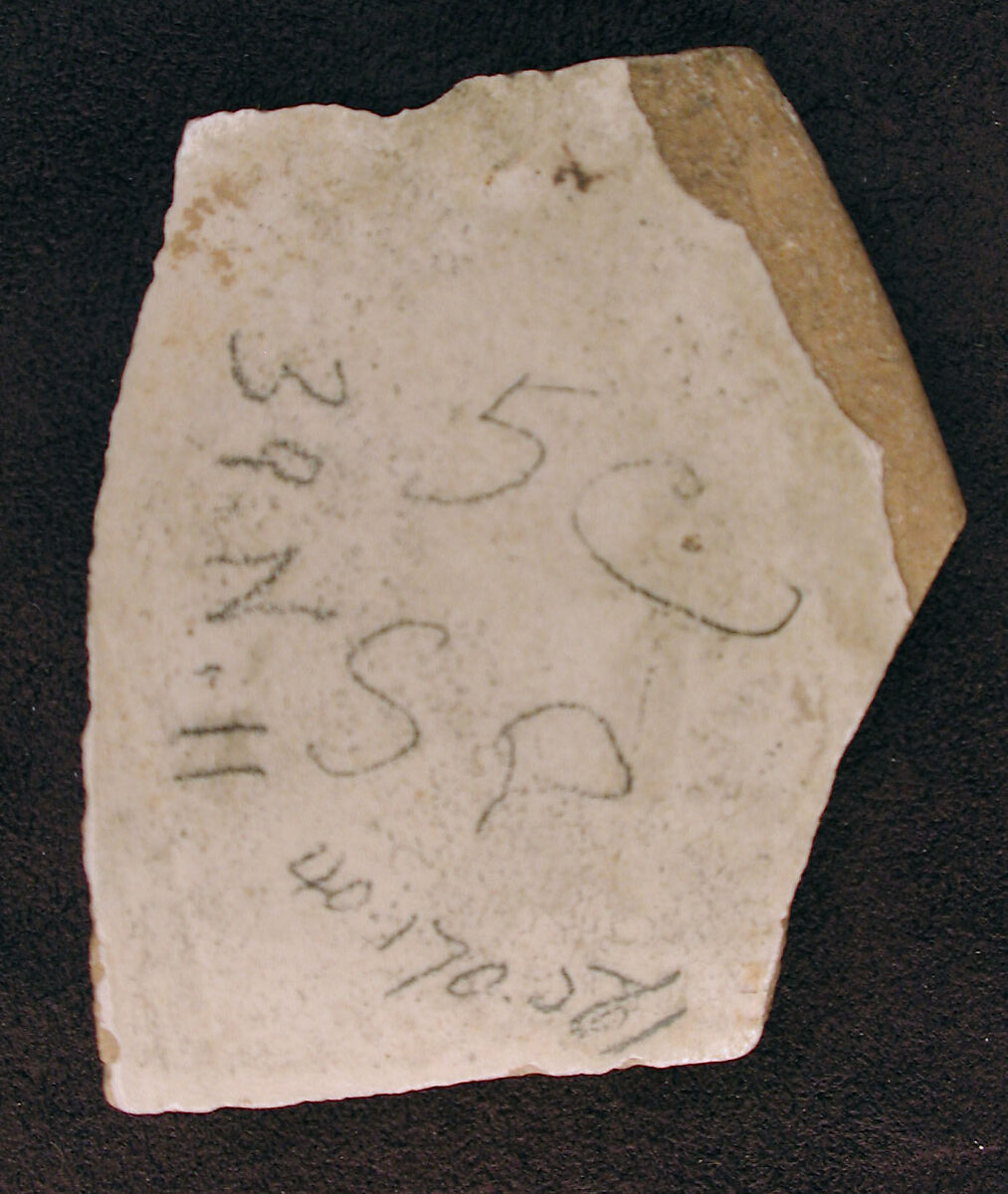 Ceramic Fragment, Earthenware; white slip with black slip decoration under transparent glaze