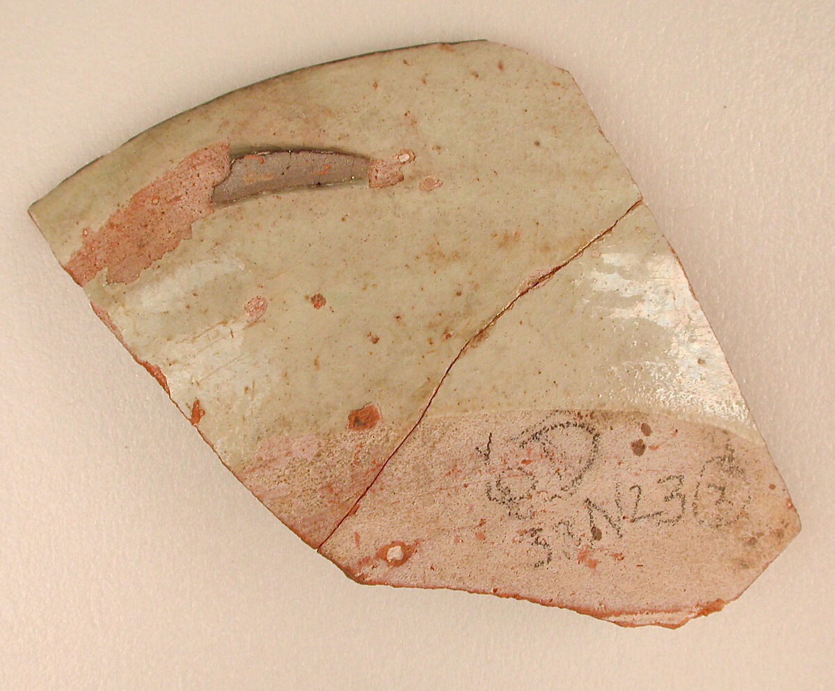 Fragment of a Bowl, Earthenware; white slip with black slip decoration under transparent glaze