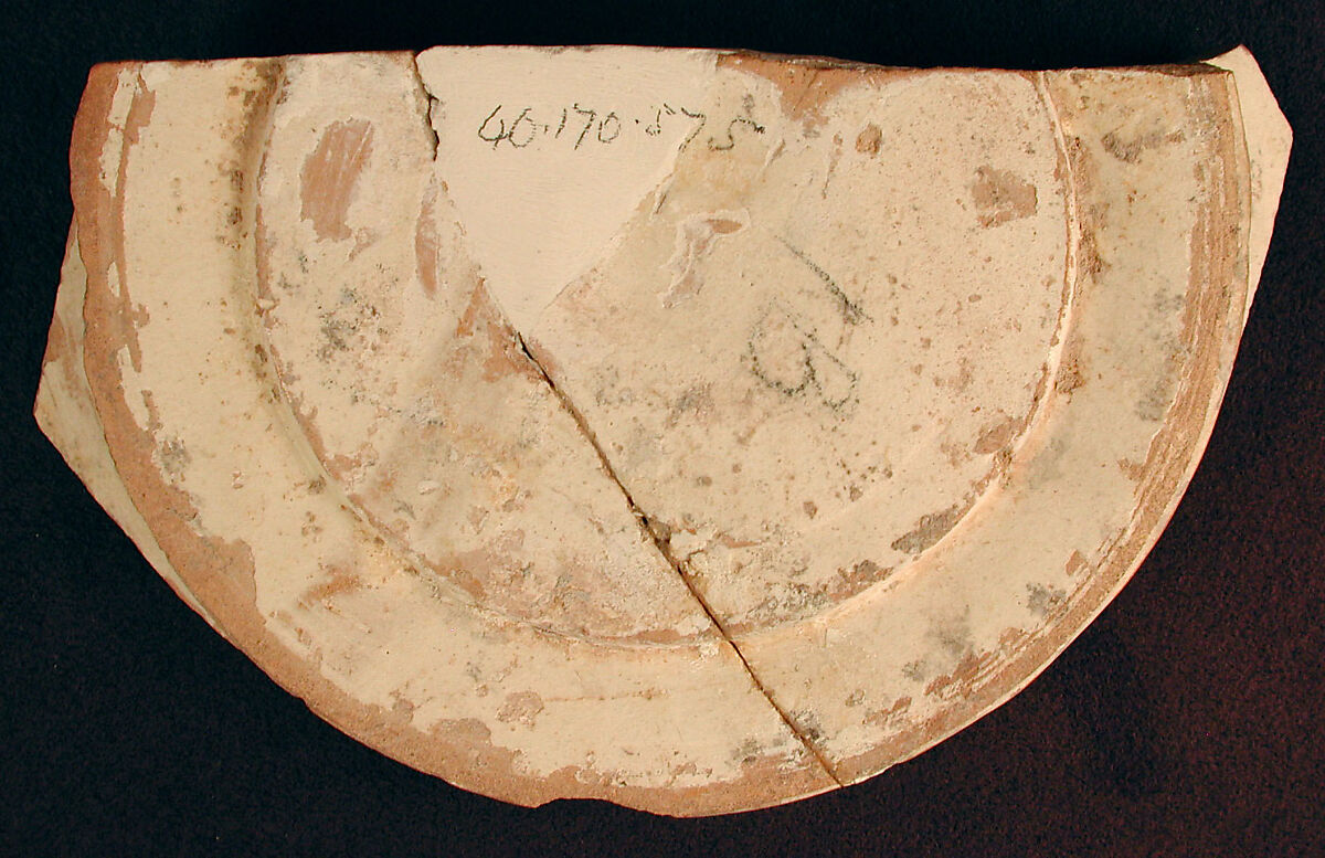 Fragment of a Bowl, Earthenware; white slip with black slip decoration under transparent glaze