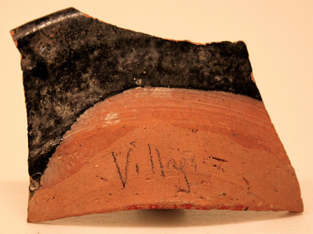 Fragment of a Bowl, Earthenware; reddish body, slip covered, green glaze