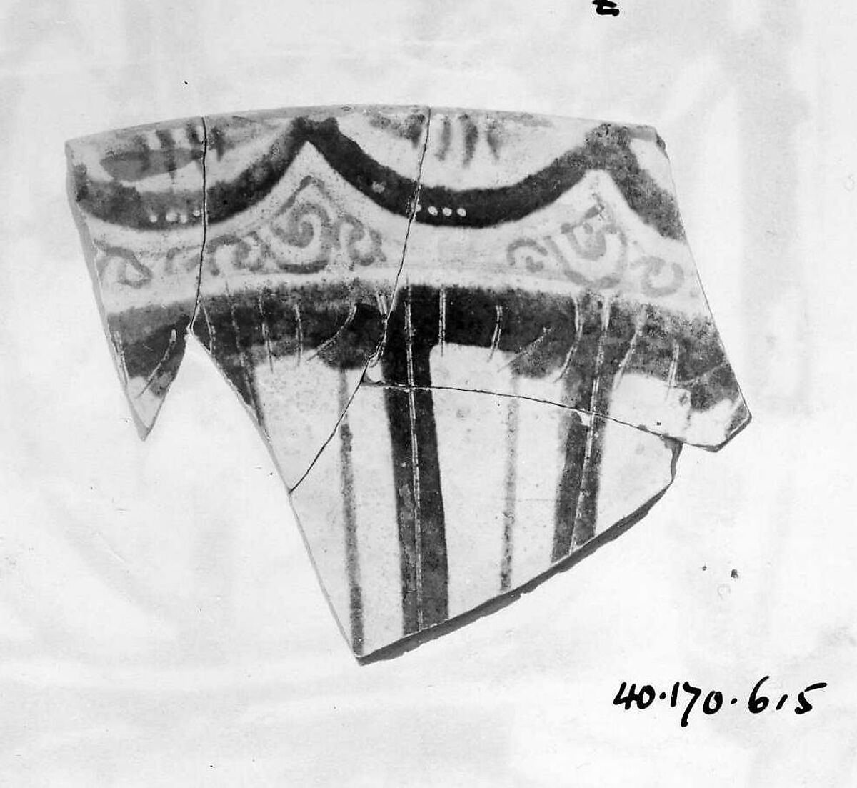 Fragment of a Bowl, Earthenware; reddish body, white slip, polychrome slip decoration under glaze 