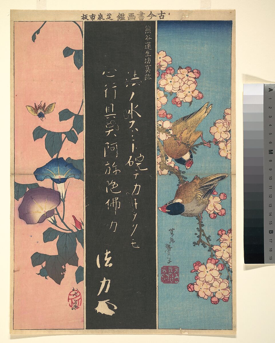 Bird-and-Flower Paintings, Katsushika Hokusai (Japanese, Tokyo (Edo) 1760–1849 Tokyo (Edo)), Woodblock print; ink and color on paper, Japan 