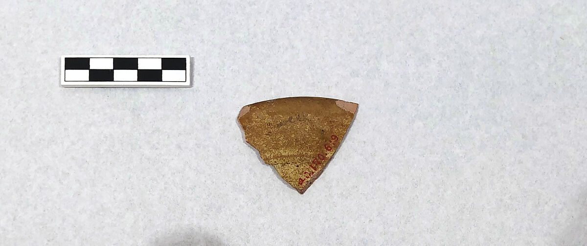 Fragment of a Bowl, Earthenware; white slip, sgraffito decoration, yellow glaze