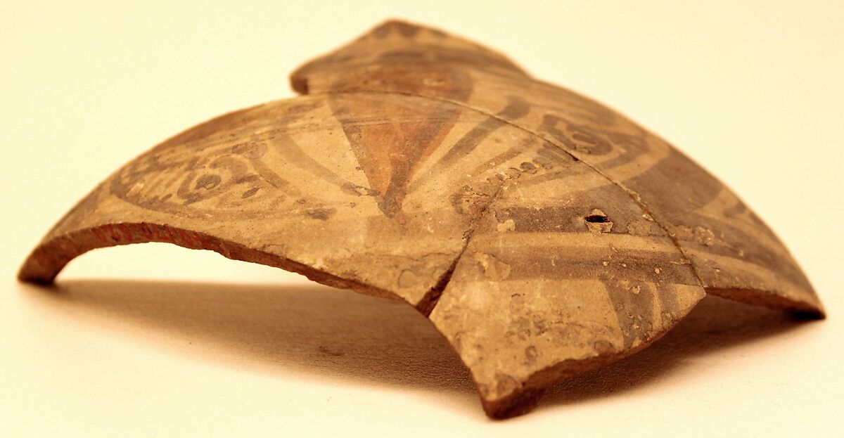 Fragment of a Jar, Earthenware; white slip, black and red slip decoration, glazed