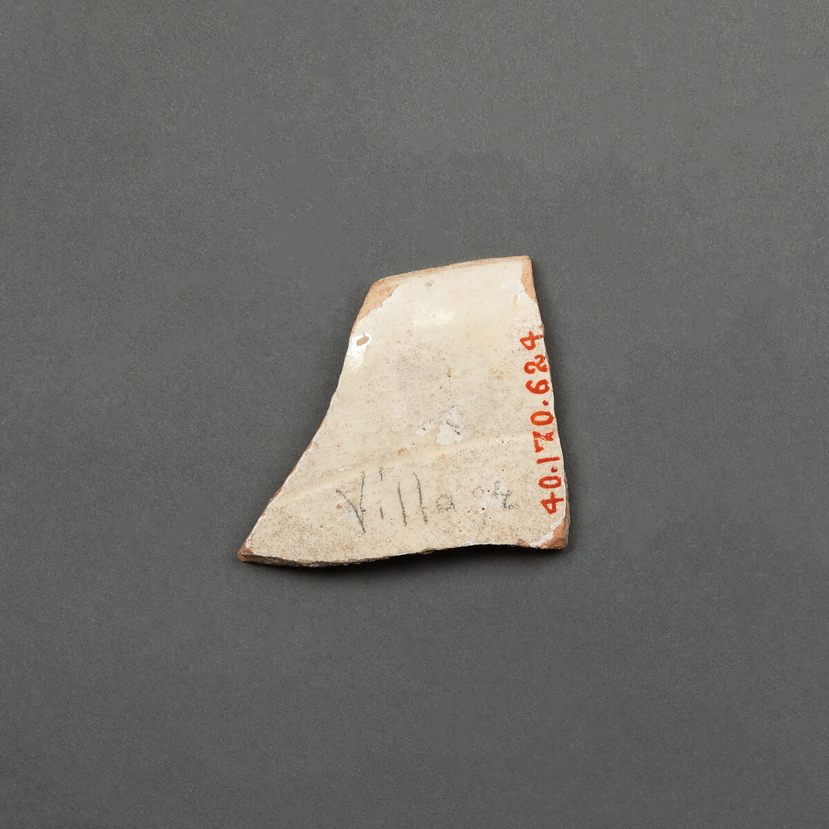 Fragment of a Bowl, Earthenware; red body, white slip, brown-black slip decoration and sgraffito under glaze