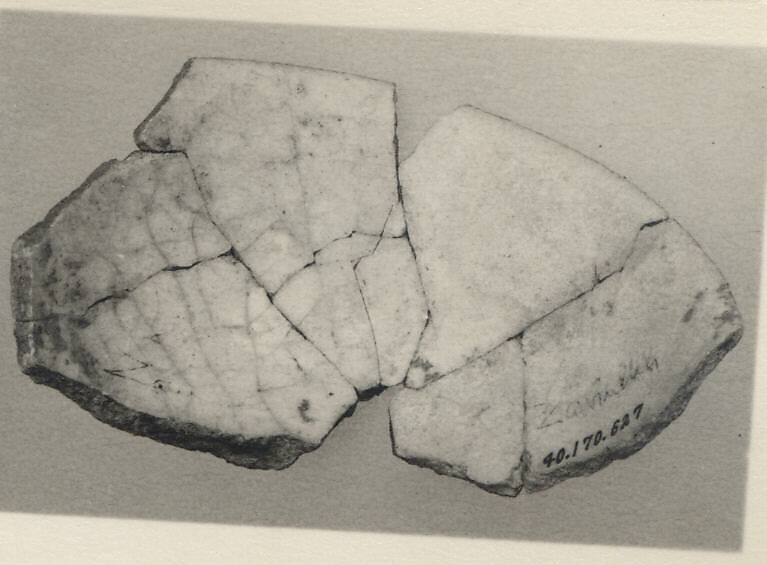 Fragment of Bowl, Earthenware; gritty white body, blue decoration, glazed 