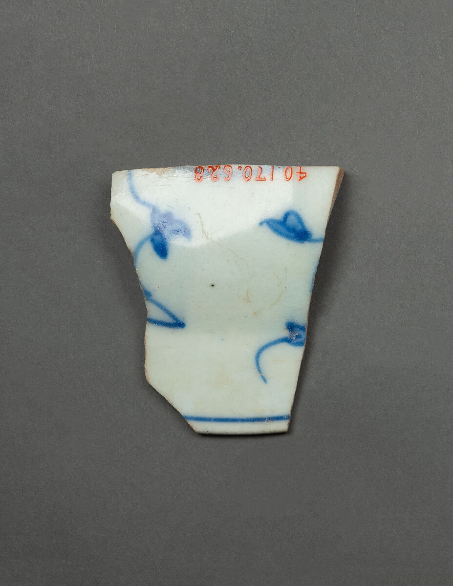 Ceramic Fragment, Earthenware; blue decoration under glaze