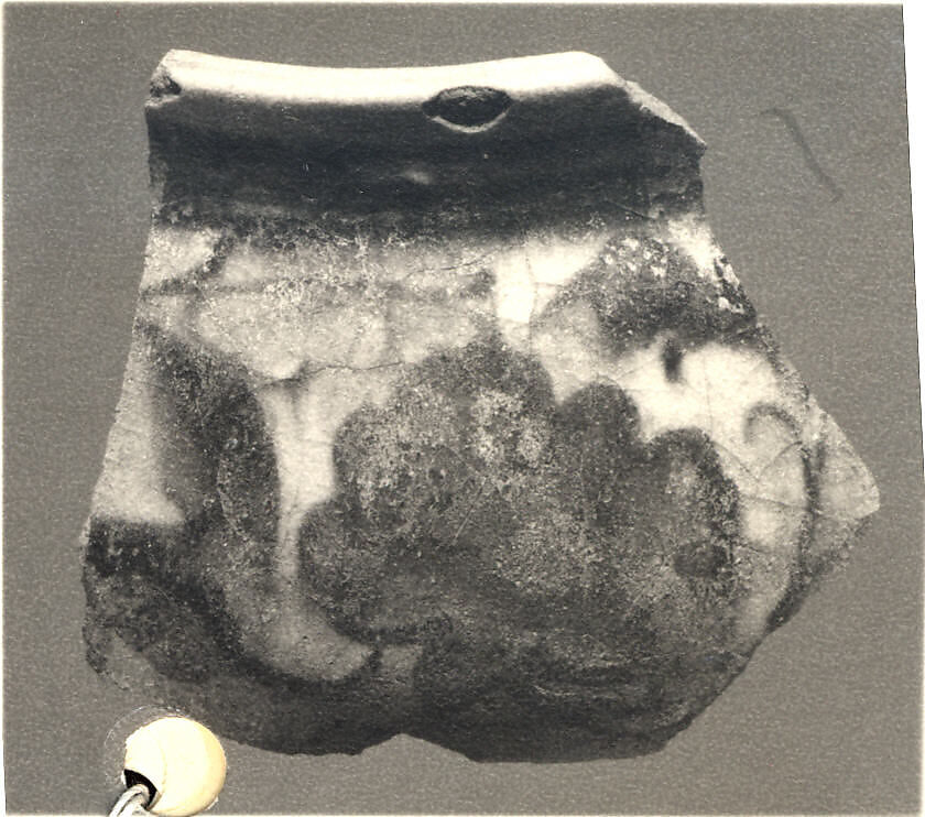 Fragment of a Jar, Earthenware; gritty white body, decoration in blue, glazed 