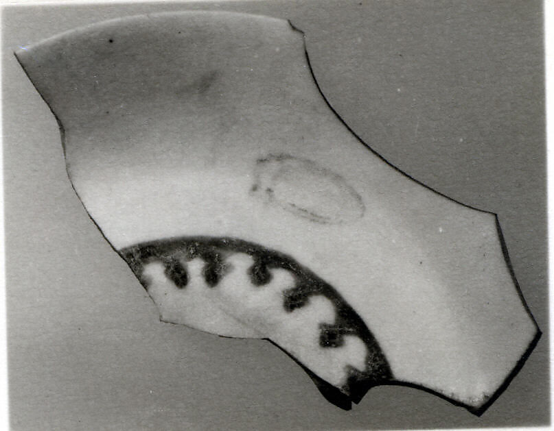 Ceramic Fragment, Earthenware; gritty white body, blue decoration, glazed 