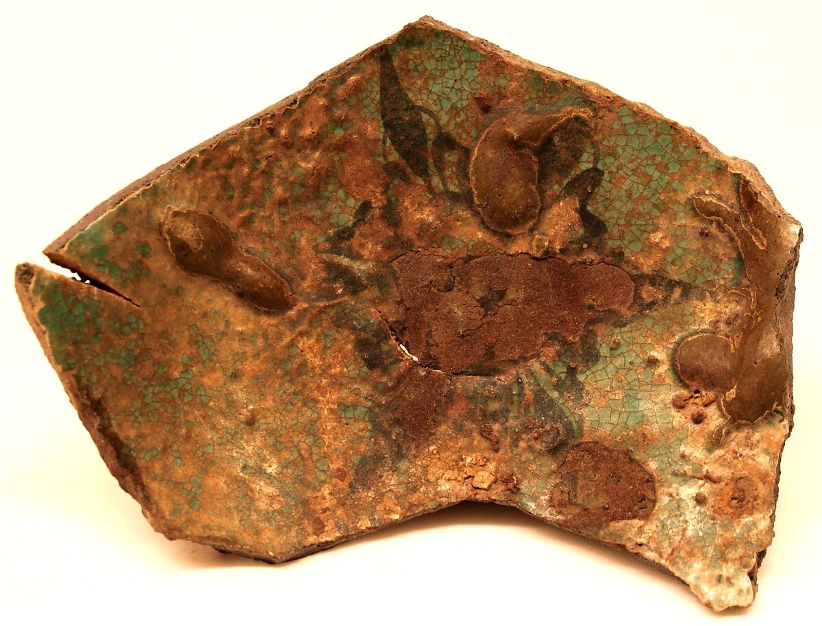 Waster, Earthenware; gray body, black decoration under alkaline blue glaze