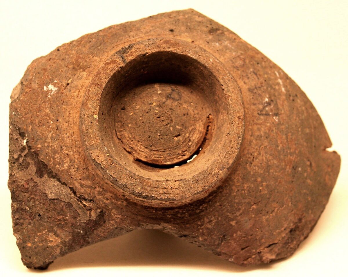 Waster, Earthenware; gray body, black decoration under alkaline blue glaze
