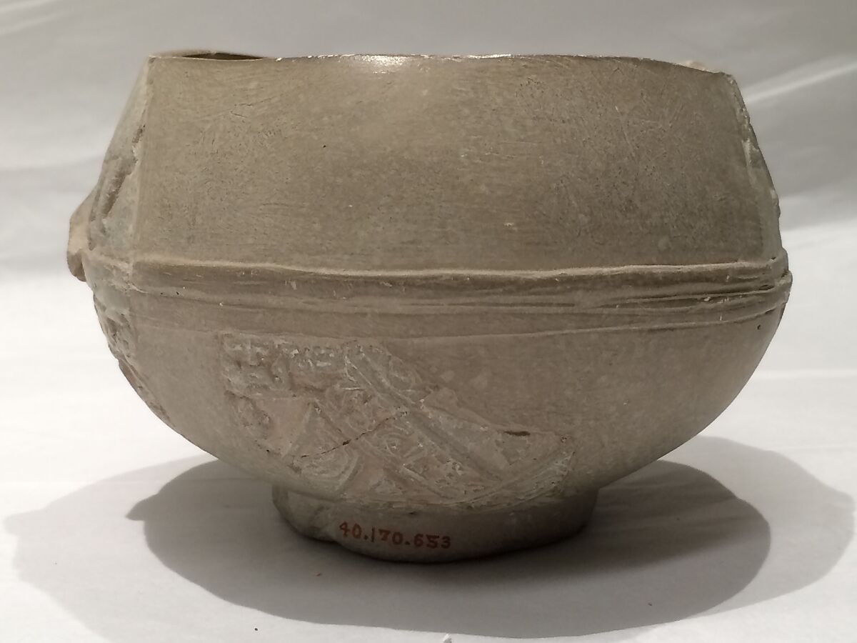 Fragment of an Ewer, Earthenware; slip covered and molded, unglazed