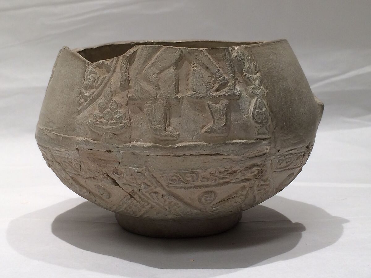 Fragment of an Ewer, Earthenware; slip covered and molded, unglazed