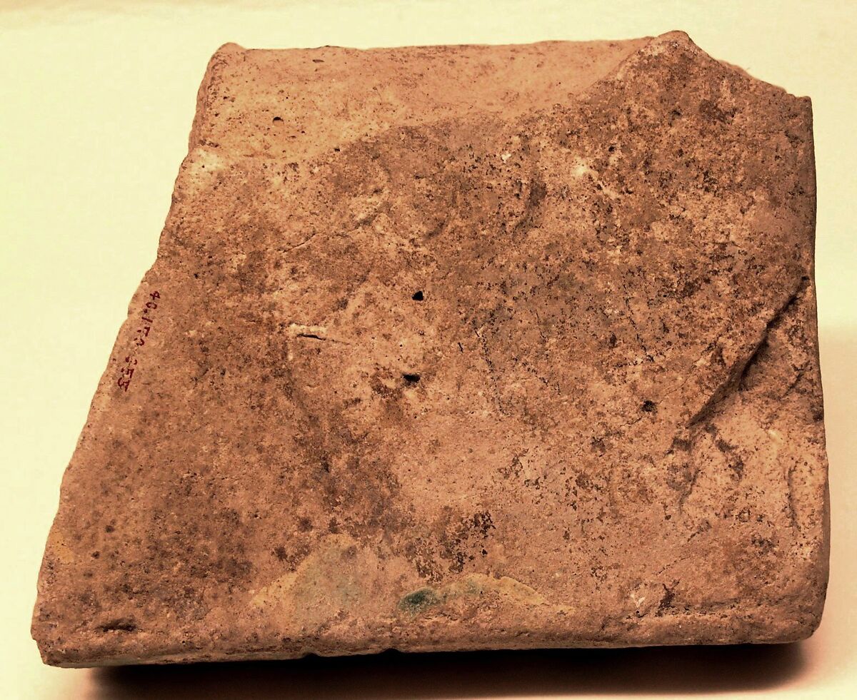 Fragment of a Tile, Earthenware; graffiato decoration under turquoise blue glaze