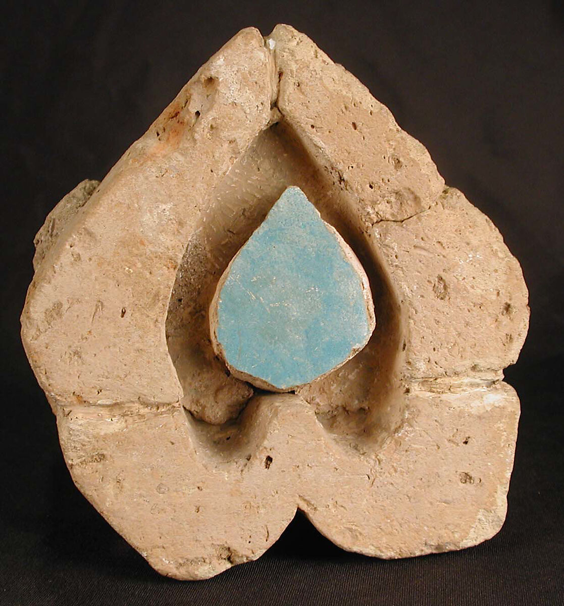 Architectural Ornament, Earthenware; incised, green blue glaze 