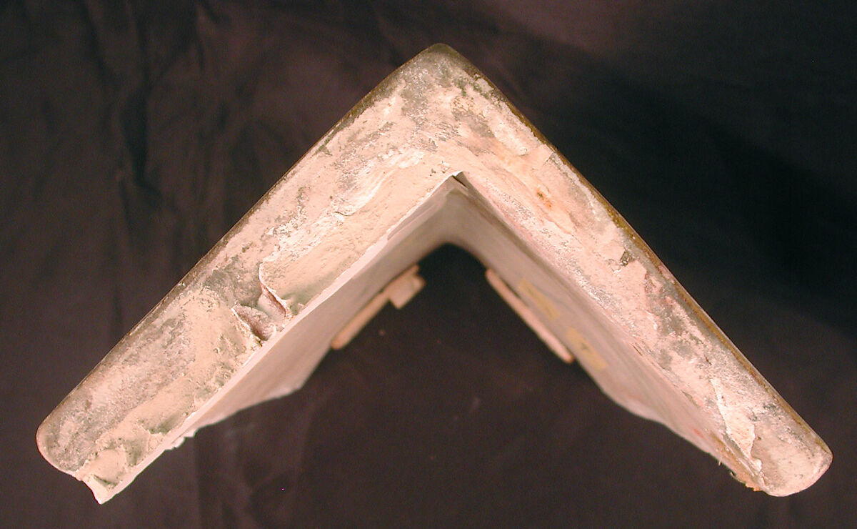 Corner Tile, Stonepaste; modeled, inglaze painted in blue and luster-painted on opaque white glaze