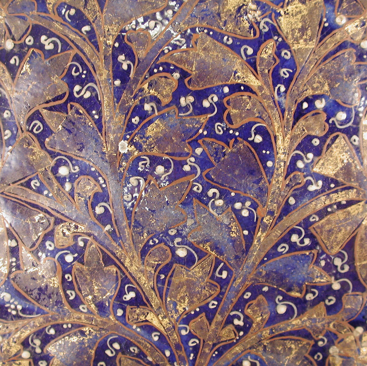 Star-Shaped Tile, Stonepaste; molded, overglaze painted and leaf gilded (lajvardina)