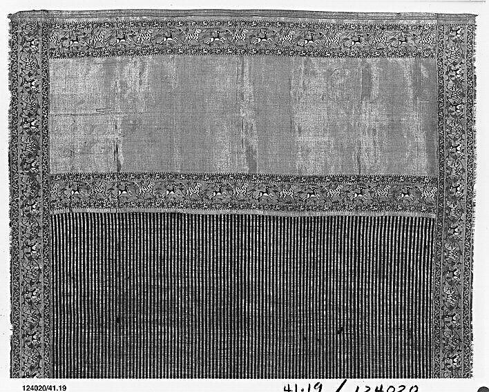 Chadar, Cotton and metal wrapped thread; tapestry-woven
Border: silk and metal wrapped thread