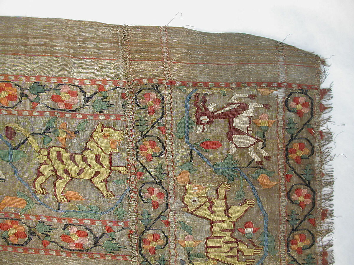 Chadar, Cotton and metal wrapped thread; tapestry-woven
Border: silk and metal wrapped thread