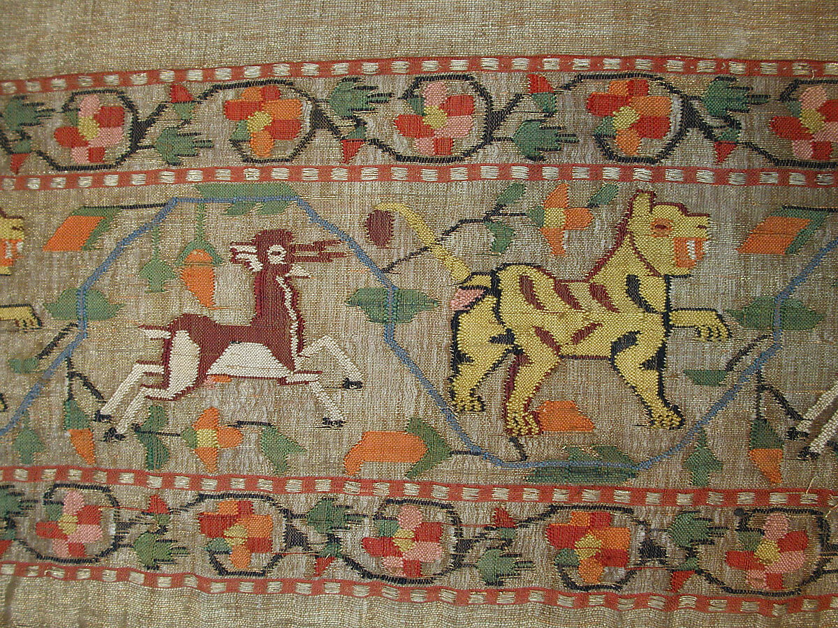 Chadar, Cotton and metal wrapped thread; tapestry-woven
Border: silk and metal wrapped thread