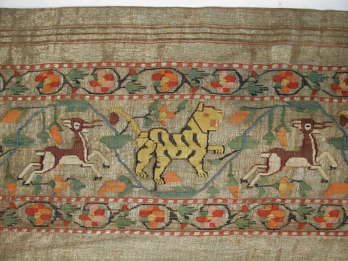 Chadar, Cotton and metal wrapped thread; tapestry-woven
Border: silk and metal wrapped thread