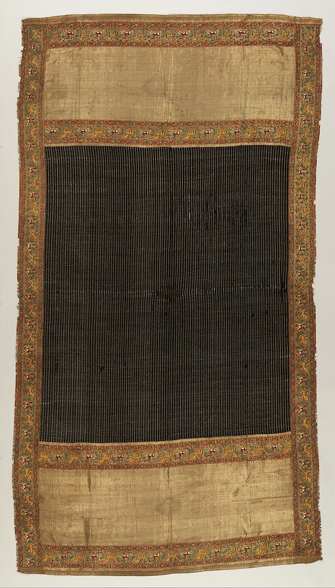 Chadar, Cotton and metal wrapped thread; tapestry-woven
Border: silk and metal wrapped thread