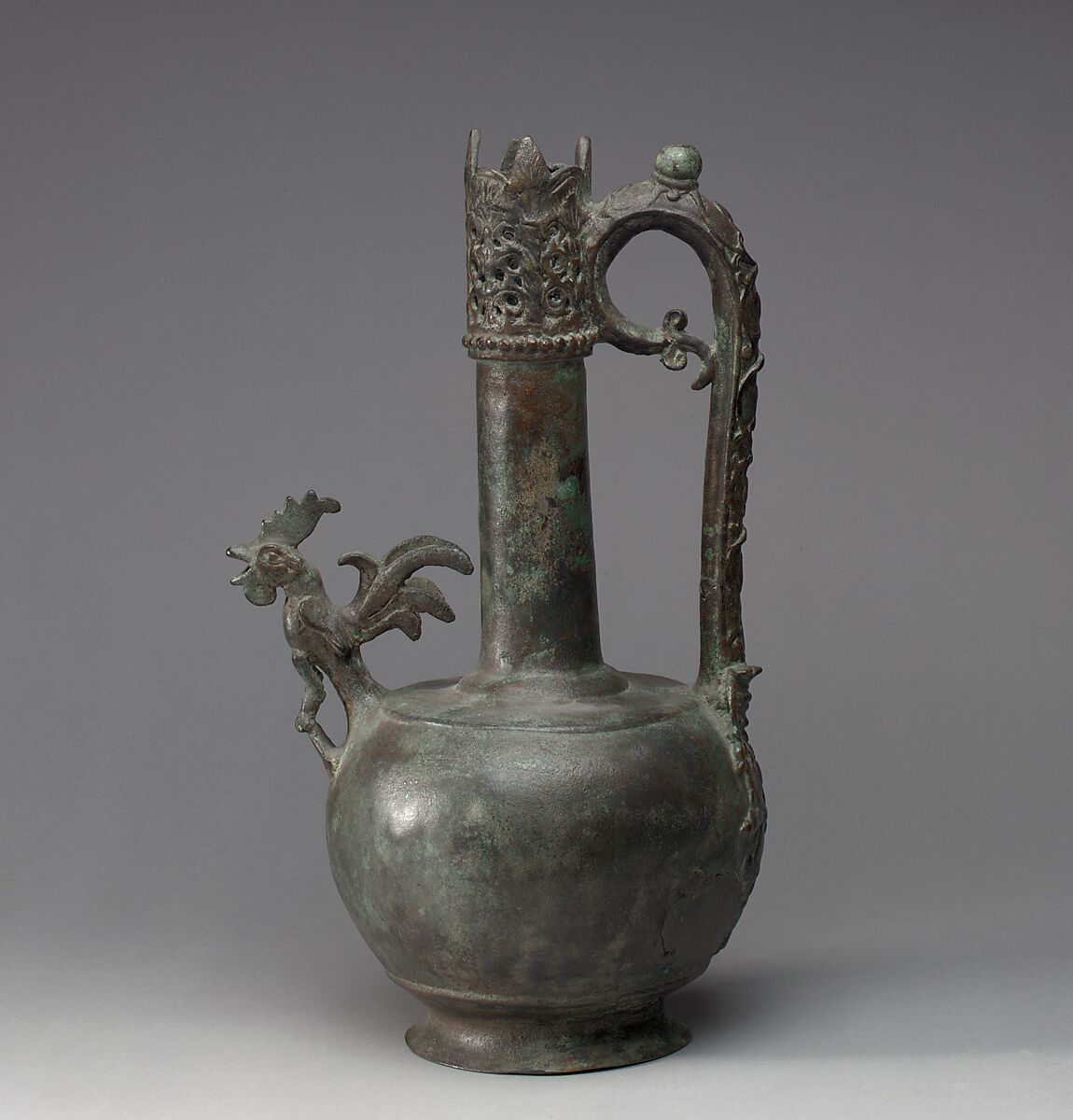 Ewer with a Cock-Shaped Spout, Bronze; cast and pierced