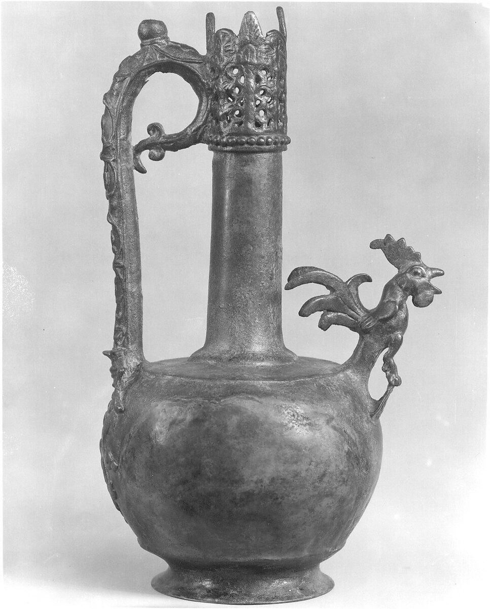 Ewer with a Cock-Shaped Spout, Bronze; cast and pierced