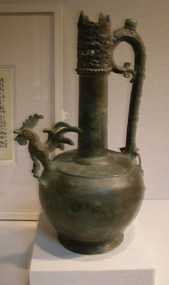 Ewer with a Cock-Shaped Spout, Bronze; cast and pierced