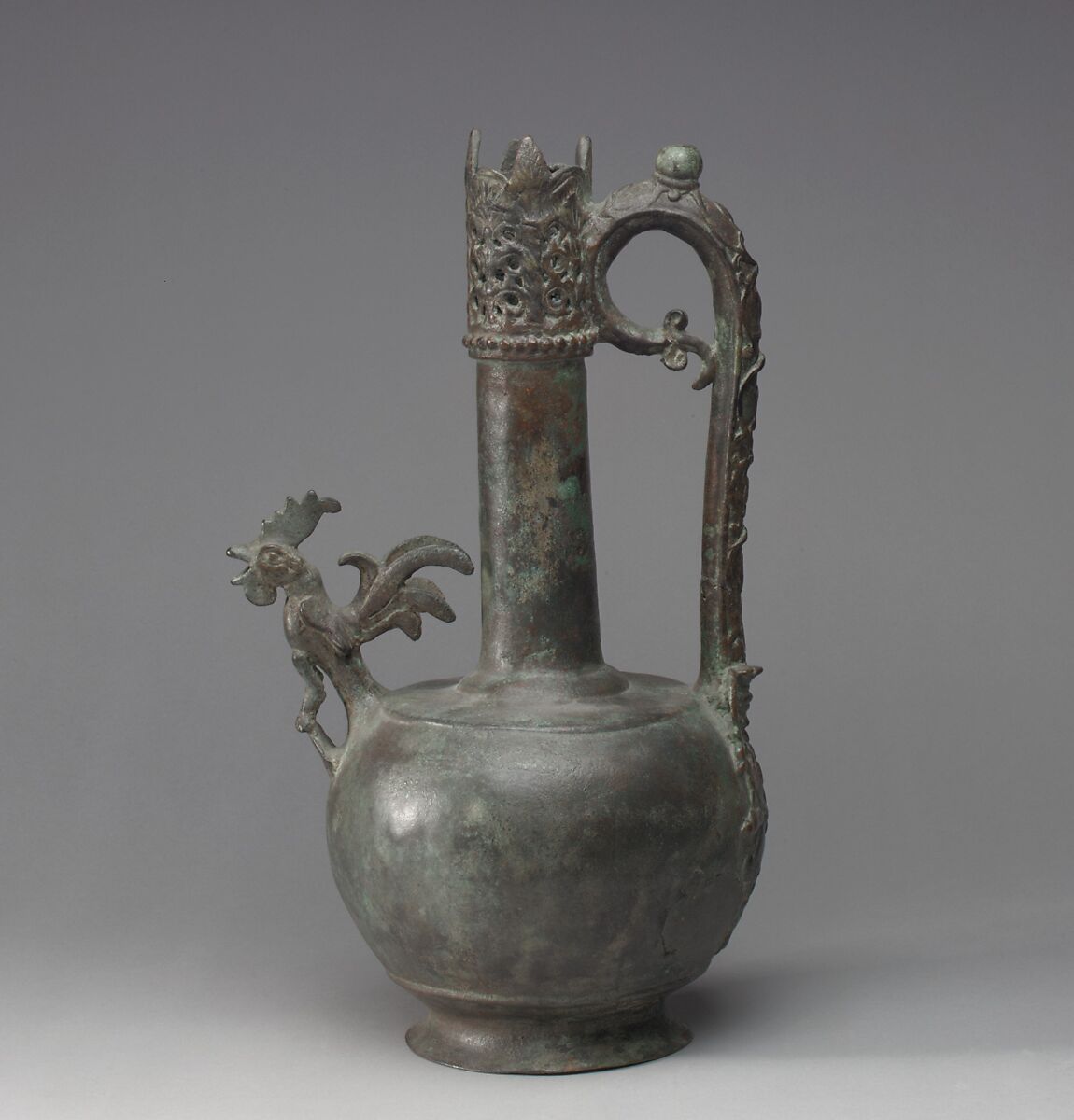 Ewer with a Cock-Shaped Spout, Bronze; cast and pierced