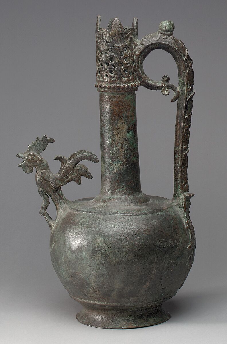 Ewer with a Cock-Shaped Spout, Bronze; cast and pierced