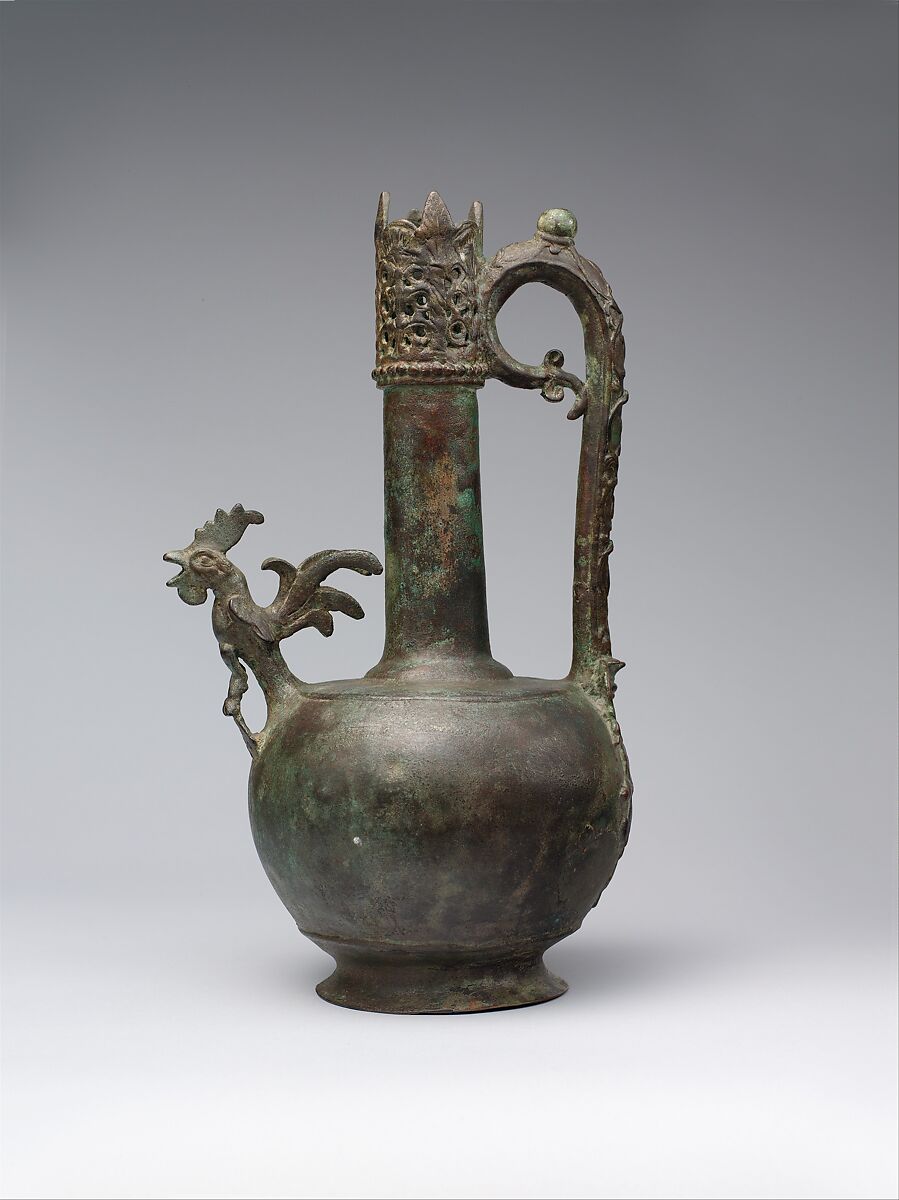 Ewer with a Cock-Shaped Spout, Bronze; cast and pierced