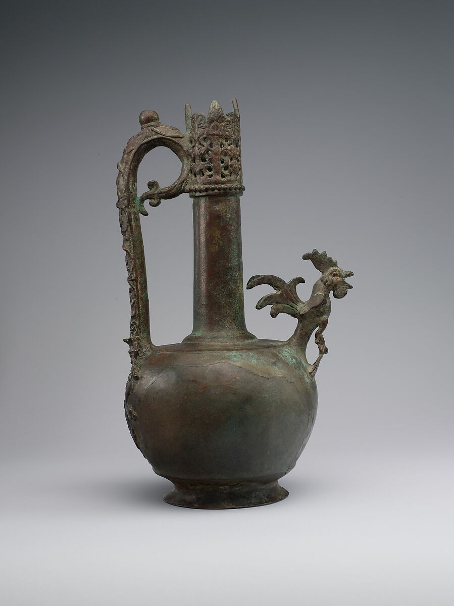 Ewer with a Cock-Shaped Spout, Bronze; cast and pierced
