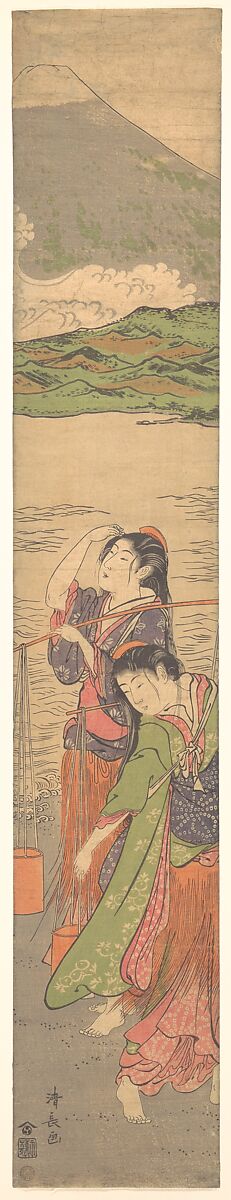 Dance of the Beach Maidens, Torii Kiyonaga (Japanese, 1752–1815), Woodblock print; ink and color on paper, Japan 