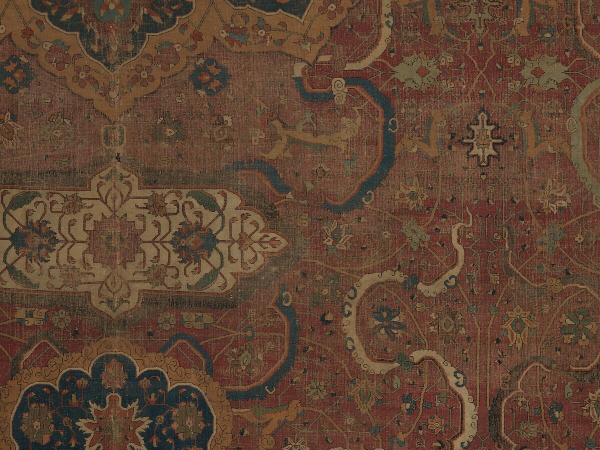 Carpet, Cotton (warp and weft), wool (pile); asymmetrically knotted pile 