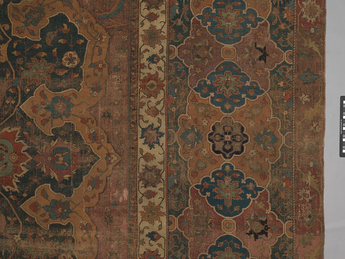 Carpet, Cotton (warp and weft), wool (pile); asymmetrically knotted pile 